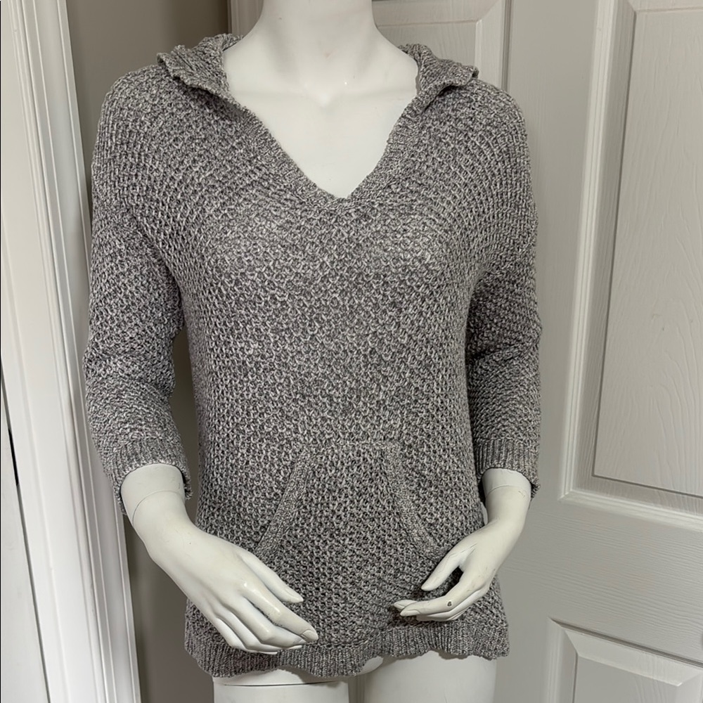 Neon Buddha Gray V-Neck Sweater with Chunky Knit